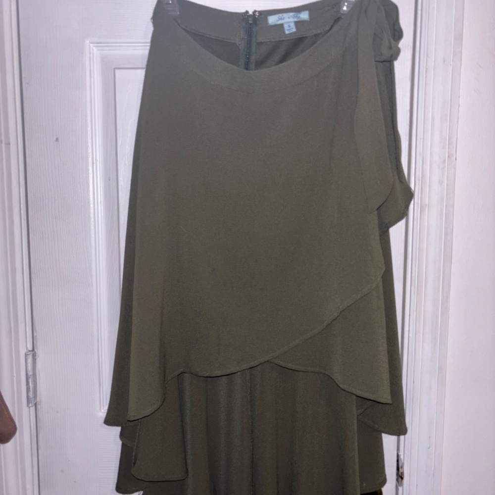She and Sky High Low Forest Green Skirt